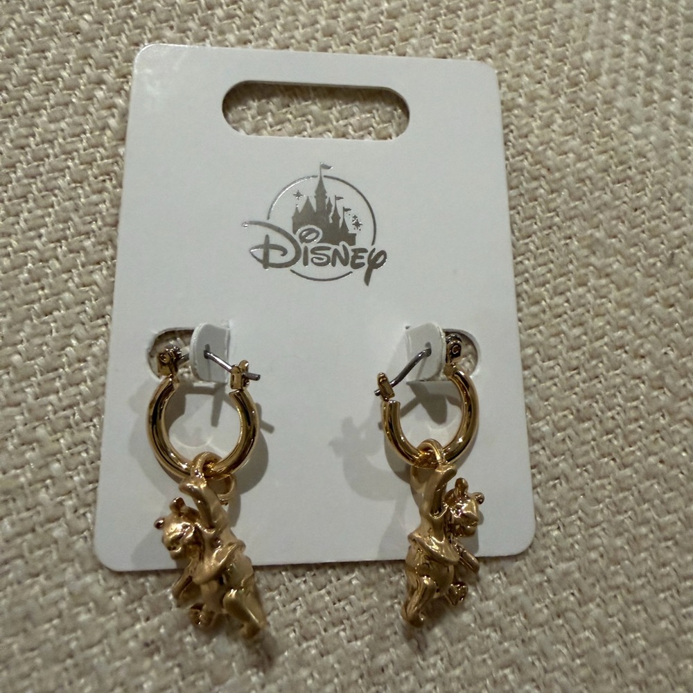 Disney Gold Pooh Character Hoop Earrings